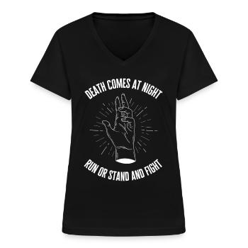 metal gothic hand death night saying gift - Women's V-neck T-shirt - black - Front - Lela (165cm)