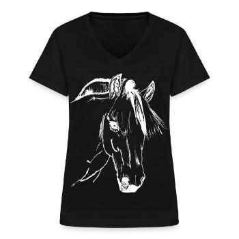 Fjordpferd, Norweger Fjordi - Frauen-T-Shirt mit V-Ausschnitt - Schwarz - Vorne - Lela (165cm)