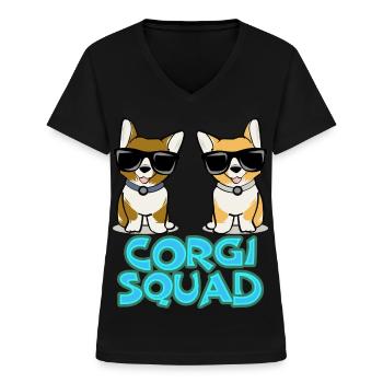 Corgi Squad – Cadeau pour les amoureux des chiens - T-shirt col V Femme - noir - Devant - Lela (165cm)