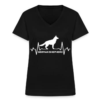 Deutscher Schäferhund - Frauen-T-Shirt mit V-Ausschnitt - Schwarz - Vorne - Lela (165cm)