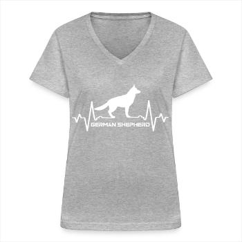 Deutscher Schäferhund - Frauen-T-Shirt mit V-Ausschnitt - Grau meliert - Vorne - Lela (165cm)