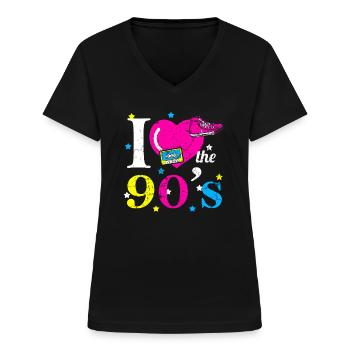 90er Jahre - Frauen-T-Shirt mit V-Ausschnitt - Schwarz - Vorne - Lela (165cm)