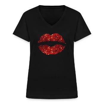 Kuss Lippen - Frauen-T-Shirt mit V-Ausschnitt - Schwarz - Vorne - Lela (165cm)