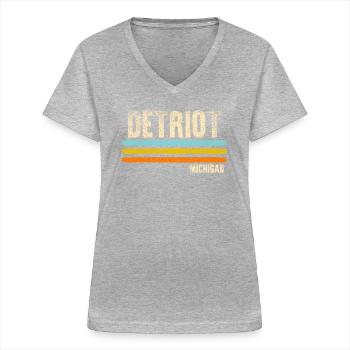 Detroit Michigan - T-shirt col V Femme - gris chiné - Devant - Lela (165cm)