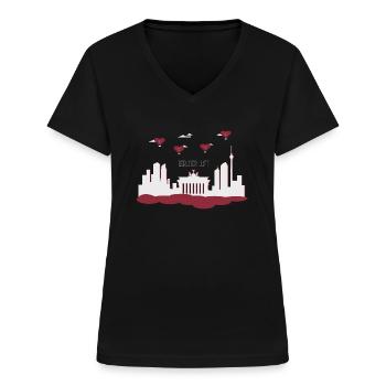 Berliner Luft - Berliner Skyline mit Love Ballons - Frauen-T-Shirt mit V-Ausschnitt - Schwarz - Vorne - Lela (165cm)