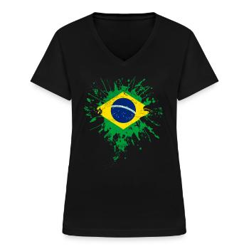 Brasilien Flagge - Frauen-T-Shirt mit V-Ausschnitt - Schwarz - Vorne - Lela (165cm)