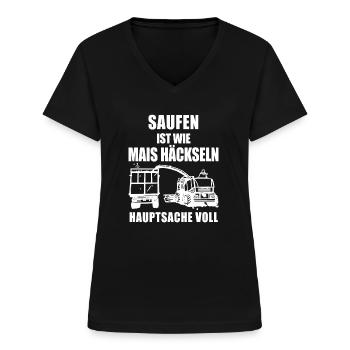 Máis Häckseln Ernte Design für Landwirte - Frauen-T-Shirt mit V-Ausschnitt - Schwarz - Vorne - Lela (165cm)