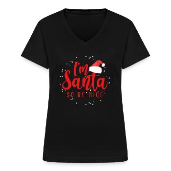Weihnachtsmann Weihnachten Xmas - Frauen-T-Shirt mit V-Ausschnitt - Schwarz - Vorne - Lela (165cm)