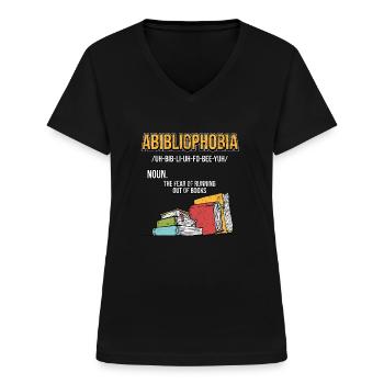 Bücherwurm Lustig Nerd Geek Leseratte Bibliothek - Frauen-T-Shirt mit V-Ausschnitt - Schwarz - Vorne - Lela (165cm)
