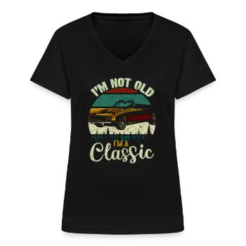 Classic cars - Women's V-neck T-shirt - black - Front - Lela (165cm)