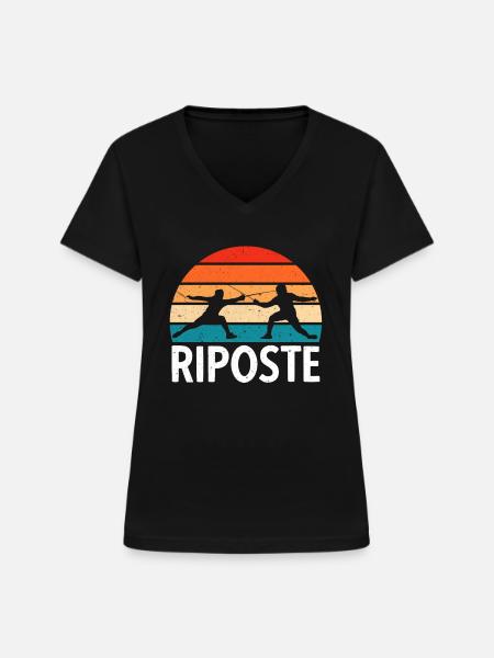 Riposte Fechten Fechter Schwertkampf Duell - Frauen-T-Shirt mit V-Ausschnitt - Schwarz