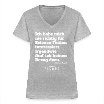 Star Trek Picard Witziges Zitat Jean-Luc Picard - T-shirt col V Femme - gris chiné - Devant - Lela (165cm)