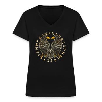 Hugin und Munin - Odins Raben - Frauen-T-Shirt mit V-Ausschnitt - Schwarz - Vorne - Lela (165cm)