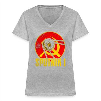 Sputnik 1 Satellit - Frauen-T-Shirt mit V-Ausschnitt - Grau meliert - Vorne - Lela (165cm)