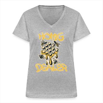 Honig Dealer - Frauen-T-Shirt mit V-Ausschnitt - Grau meliert - Vorne - Lela (165cm)