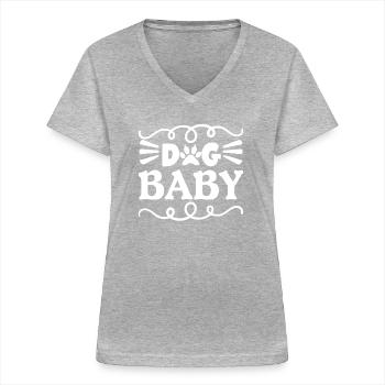 Hund Baby - Frauen-T-Shirt mit V-Ausschnitt - Grau meliert - Vorne - Lela (165cm)