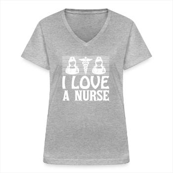 Ich liebe eine Krankenschwester - Frauen-T-Shirt mit V-Ausschnitt - Grau meliert - Vorne - Lela (165cm)