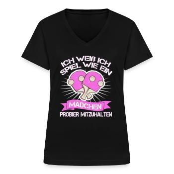 Tischtennis Tischtennisspielerin - Frauen-T-Shirt mit V-Ausschnitt - Schwarz - Vorne - Lela (165cm)