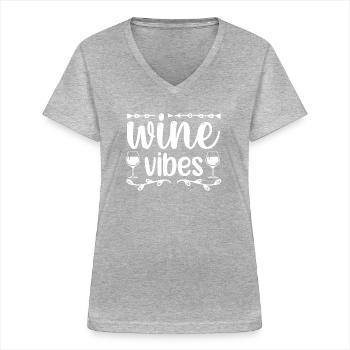 Vibes du vin - T-shirt col V Femme - gris chiné - Devant - Lela (165cm)