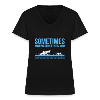 Motivation findet dich lustig Schwimmer Schwimmtrainer - Frauen-T-Shirt mit V-Ausschnitt - Schwarz - Vorne - Lela (165cm)