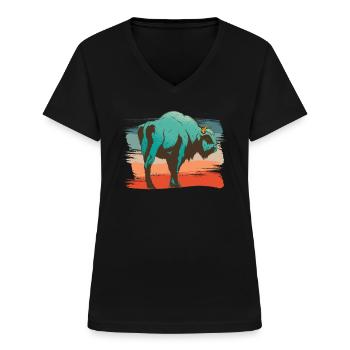 Tierische Bison-illustration - Frauen-T-Shirt mit V-Ausschnitt - Schwarz - Vorne - Lela (165cm)