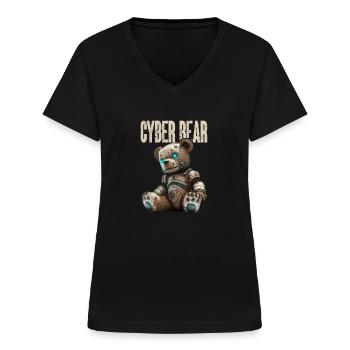 Science Fiction Bear Robot - Women's V-neck T-shirt - black - Front - Lela (165cm)