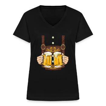 Lederhosen Costume Hommes Prost Beerhumorbière femmes f - T-shirt col V Femme - noir - Devant - Lela (165cm)