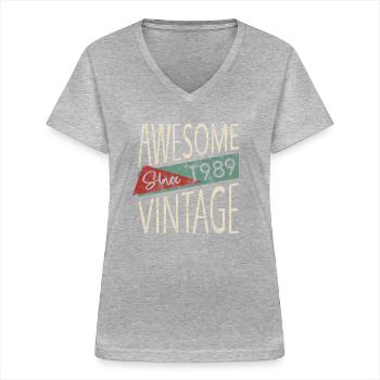 Awesome Since 1989 Retro Vintage Design - Women's V-neck T-shirt - sports grey - Front - Lela (165cm)
