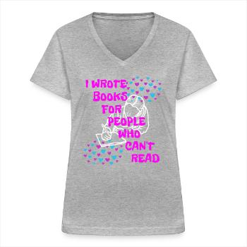 Les femmes écrivent - T-shirt col V Femme - gris chiné - Devant - Lela (165cm)