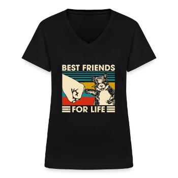 Retro Vintage Écureuil Meilleur Ami pour la Vie Poing B - T-shirt col V Femme - noir - Devant - Lela (165cm)