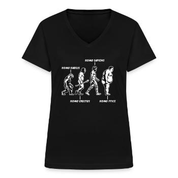 Funny human evolution to the home office - Women's V-neck T-shirt - black - Front - Lela (165cm)
