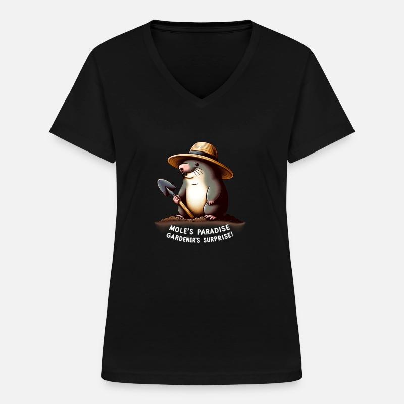 Comic Mole as Gardener - Women's V-neck T-shirt - black
