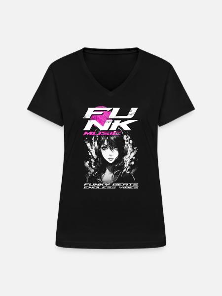 Funk Musik - Frauen-T-Shirt mit V-Ausschnitt - Schwarz