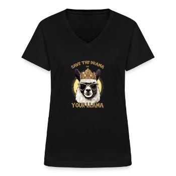 Motif royal de lama dramatique - T-shirt col V Femme - noir - Devant - Lela (165cm)