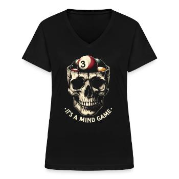 Billard Poolbillard Snooker Schädel - Frauen-T-Shirt mit V-Ausschnitt - Schwarz - Vorne - Lela (165cm)