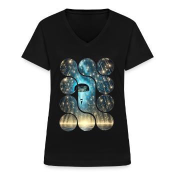 Visuel Parachute des Étoiles - T-shirt col V Femme - noir - Devant - Lela (165cm)