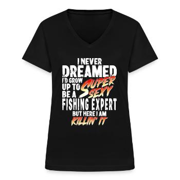 Super Sexy Angel-Experte Angeln Geschenk Fischen - Frauen-T-Shirt mit V-Ausschnitt - Schwarz - Vorne - Lela (165cm)