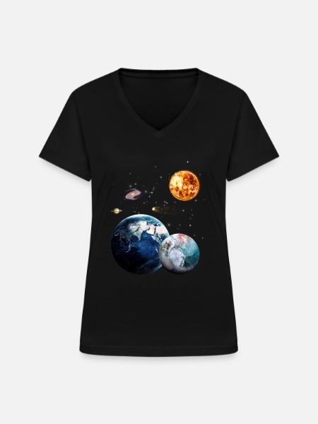 Weltraum - Frauen-T-Shirt mit V-Ausschnitt - Schwarz