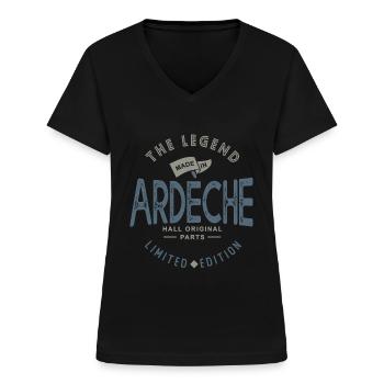 Made in ardèche cadeau ardéchois ardéchoise - T-shirt col V Femme - noir - Devant - Lela (165cm)