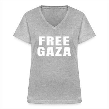 Free Gaza - T-shirt col V Femme - gris chiné - Devant - Lela (165cm)