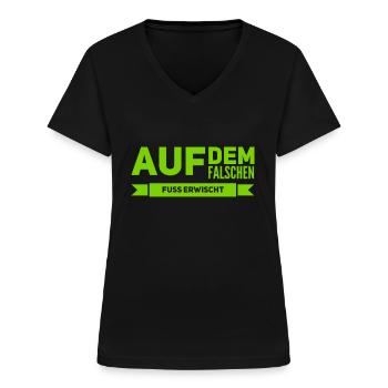 auf dem falschen Fuß erwischt - Frauen-T-Shirt mit V-Ausschnitt - Schwarz - Vorne - Lela (165cm)