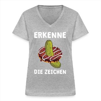 Schwangerschaft Verkünden Verkündung Ankündigung - Frauen-T-Shirt mit V-Ausschnitt - Grau meliert - Vorne - Lela (165cm)