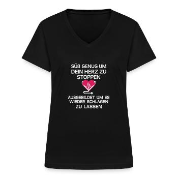 Rettungsdienst Rettungshelfer Sanitäter Sani Zivil - Frauen-T-Shirt mit V-Ausschnitt - Schwarz - Vorne - Lela (165cm)