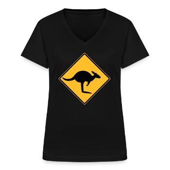 Caution kangaroo - Women's V-neck T-shirt - black - Front - Lela (165cm)