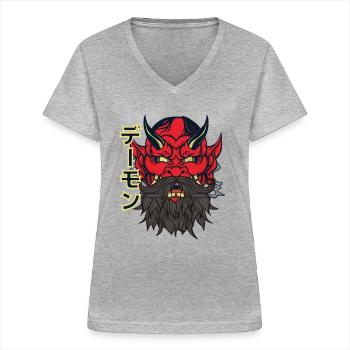 Devil with beard - Women's V-neck T-shirt - sports grey - Front - Lela (165cm)