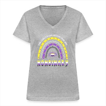 Boho Regenbogen Nonbinary - Frauen-T-Shirt mit V-Ausschnitt - Grau meliert - Vorne - Lela (165cm)