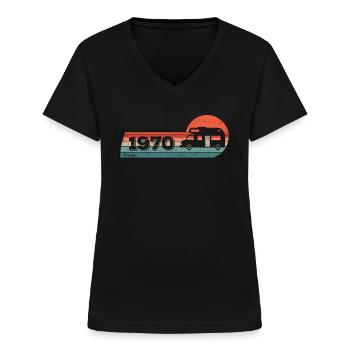 Motorhome Driver Camping born in 1970 Birthday - Women's V-neck T-shirt - black - Front - Lela (165cm)