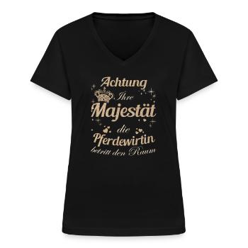 Pferde Frauen-Majestät Damen Pferdewirtin - Frauen-T-Shirt mit V-Ausschnitt - Schwarz - Vorne - Lela (165cm)