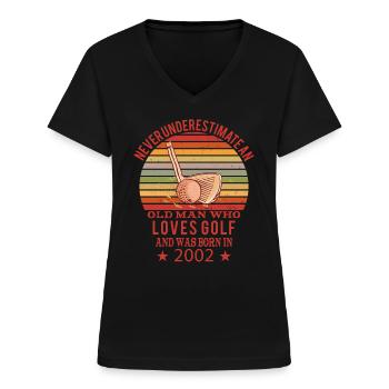 Golfeur Golfeur Né 2002 Anniversaire - T-shirt col V Femme - noir - Devant - Lela (165cm)