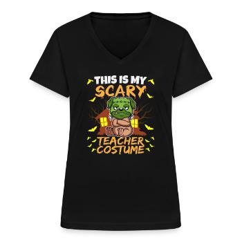C’est mon effrayant professeur Costume School Halloween - T-shirt col V Femme - noir - Devant - Lela (165cm)